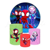 Spider Man Themed Round Backdrop and Cylinder Cover Kit for Parties