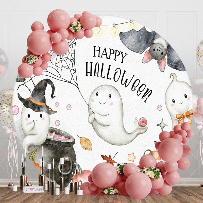 Lofaris Spider Web Ghost Bat Round Halloween Party Backdrop