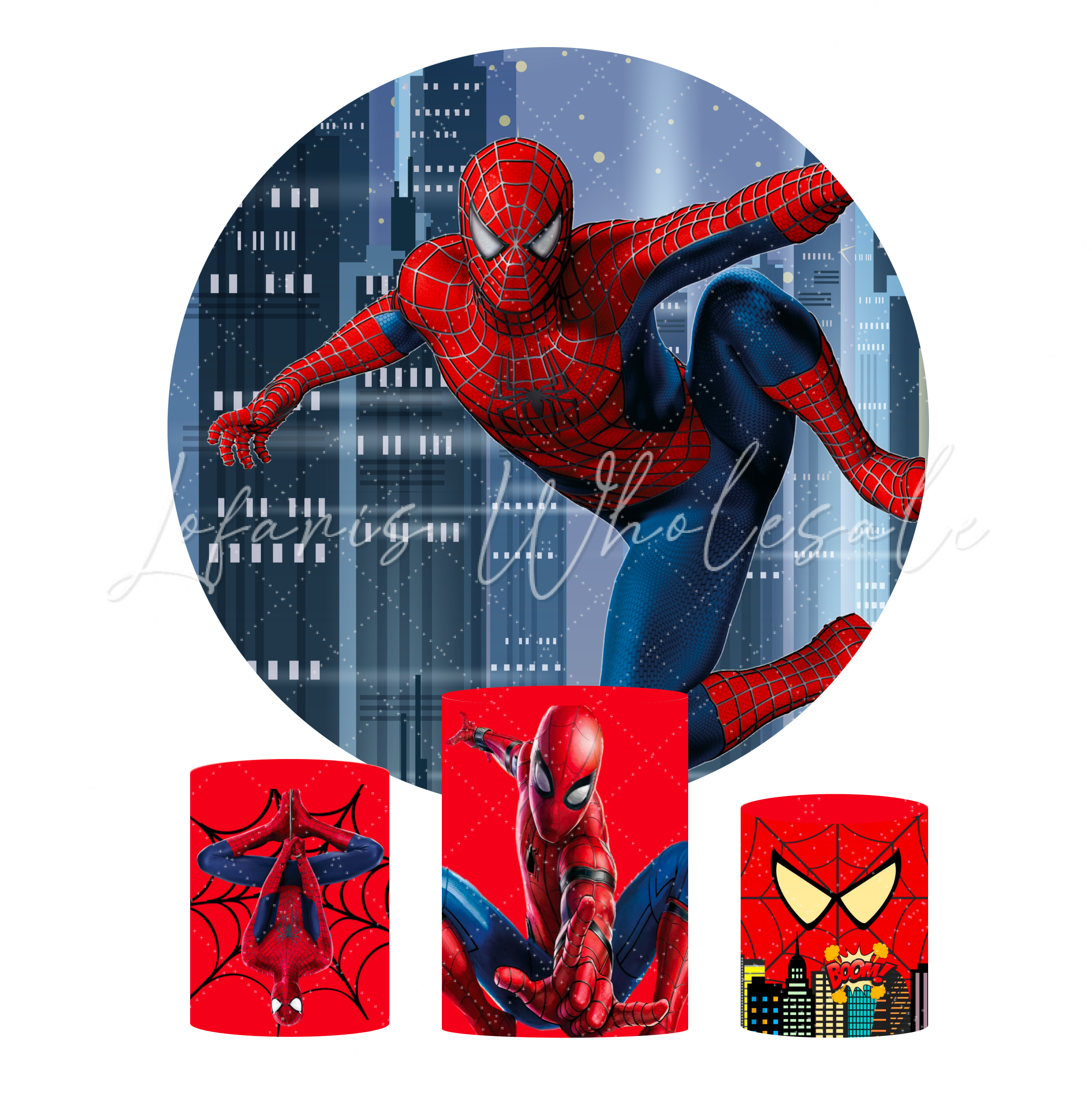 Spiderman Birthday Party Round Backdrop Cover Plinth Cylinder Pedestal Cover