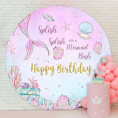 Lofaris Splish Mermaid Bash Happy Birthday Round Backdrop