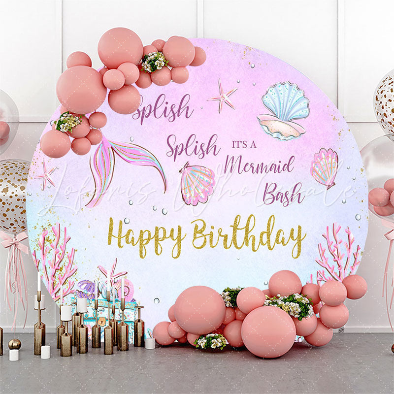 Lofaris Splish Mermaid Bash Happy Birthday Round Backdrop
