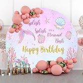 Lofaris Splish Mermaid Bash Happy Birthday Round Backdrop