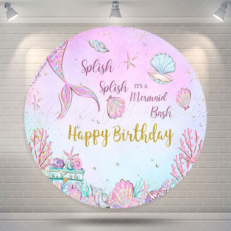 Lofaris Splish Mermaid Bash Happy Birthday Round Backdrop