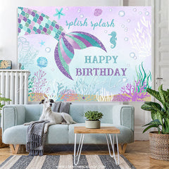Lofaris Splish Splash Mermaid Sea Theme Happy Birthday Backdrop