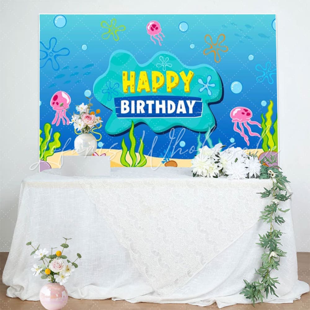 Spongebob Cartoon Under The Sea Jellyfish Happy Birthday Backdrop
