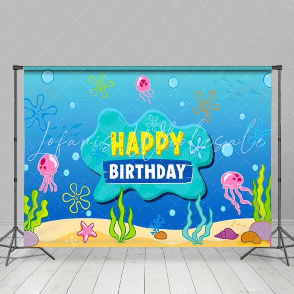 Spongebob Cartoon Under The Sea Jellyfish Happy Birthday Backdrop