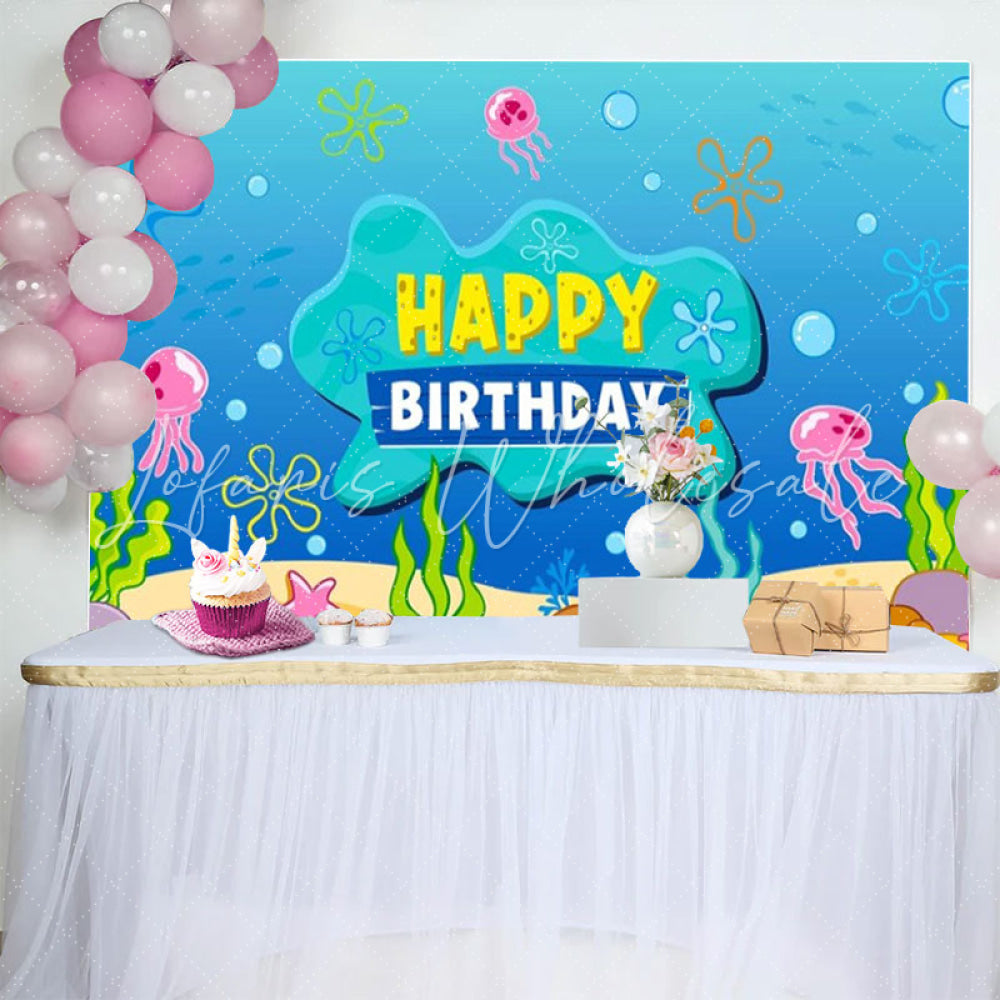 Spongebob Cartoon Under The Sea Jellyfish Happy Birthday Backdrop
