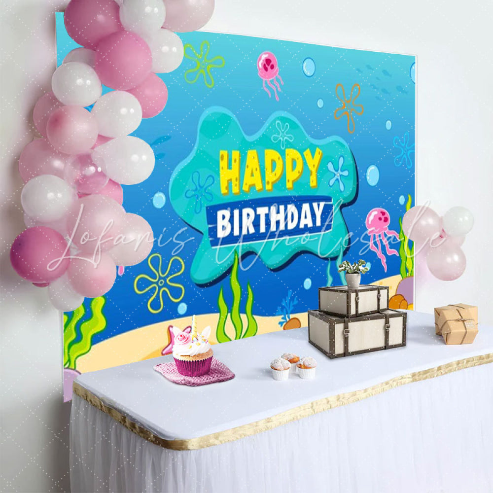 Spongebob Cartoon Under The Sea Jellyfish Happy Birthday Backdrop