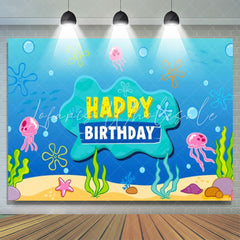 Spongebob Cartoon Under The Sea Jellyfish Happy Birthday Backdrop