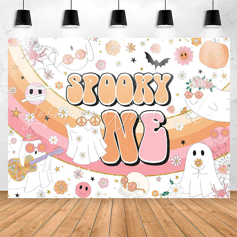 Lofaris Spooky Rainbow Floral 1st Birthday Backdrop For Girls