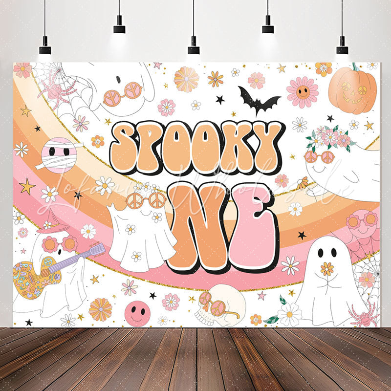 Lofaris Spooky Rainbow Floral 1st Birthday Backdrop For Girls