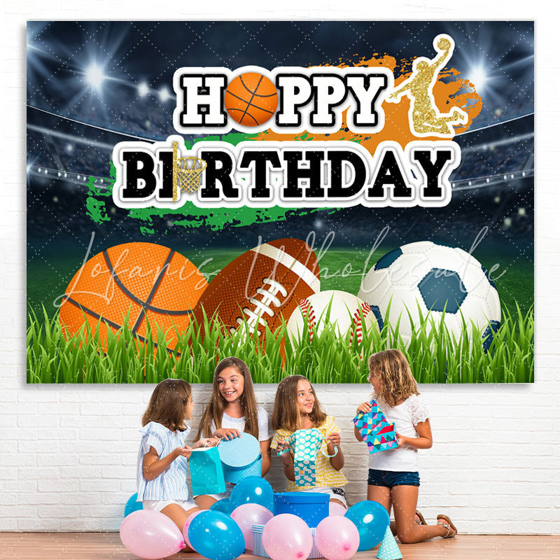 Lofaris Sport Balls On The Field Happy Birthday Backdrop For Boy