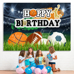 Lofaris Sport Balls On The Field Happy Birthday Backdrop For Boy