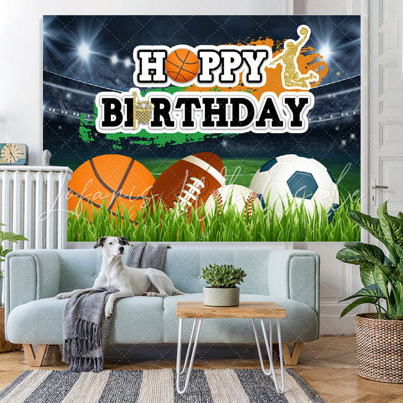 Lofaris Sport Balls On The Field Happy Birthday Backdrop For Boy