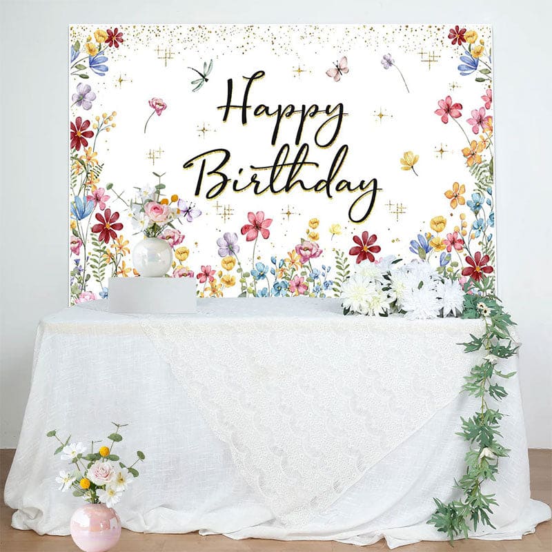 Spring Colorful Floral Backdrop For Birthday Party