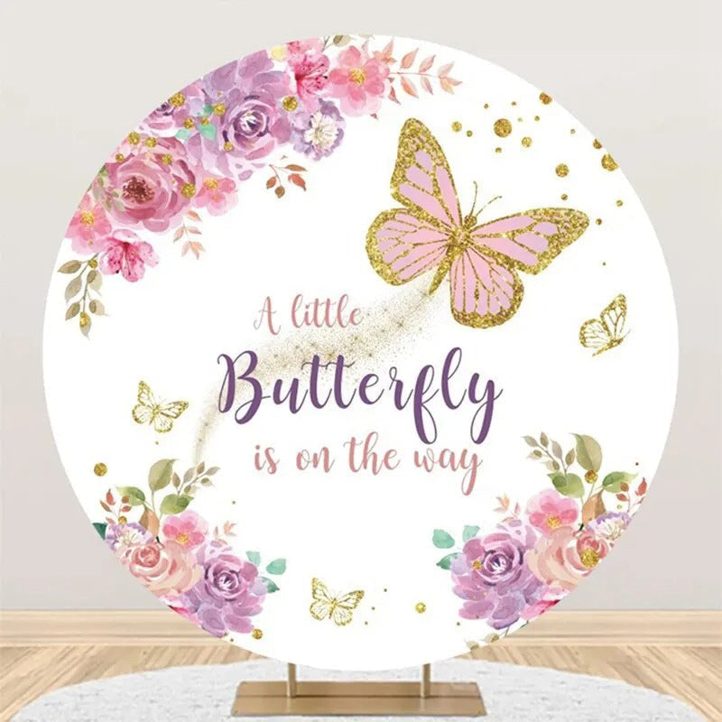 Lofaris Spring Floral Butterfly Round Baby Shower Backdrop