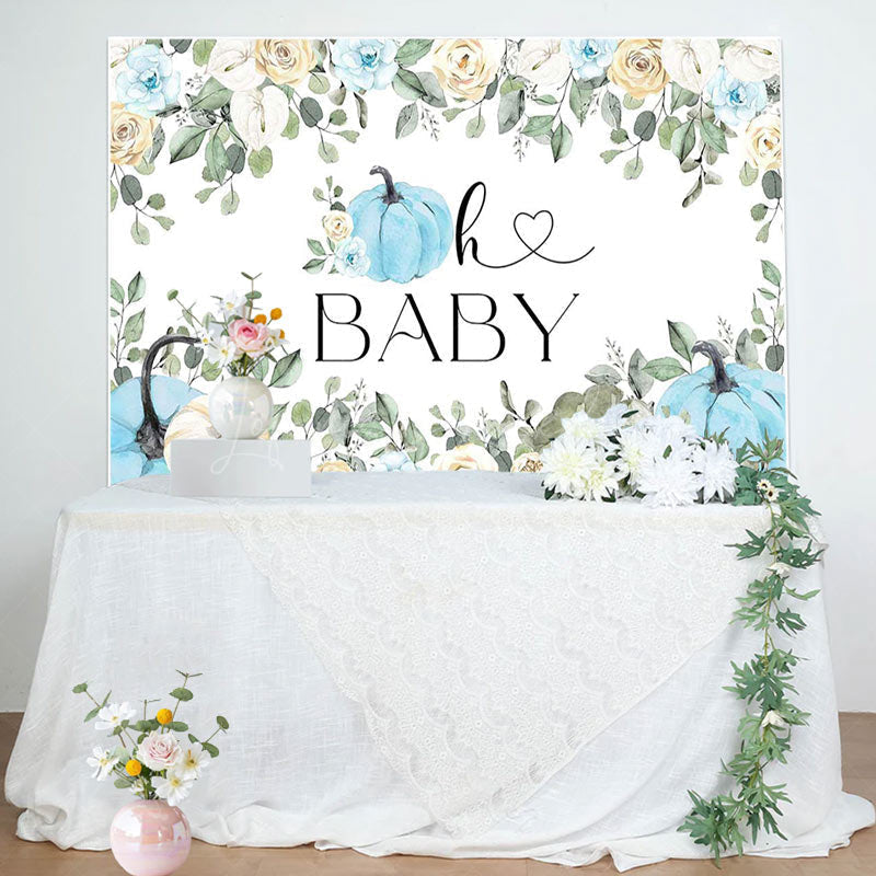 Lofaris Spring Floral Leaves Blue Pumpkins Oh Baby Backdrop