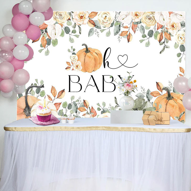 Lofaris Spring Floral Leaves Pumpkins Baby Shower Backdrop