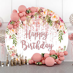 Lofaris Spring Floral Rose Gold Glitter Round Birthday Backdrop