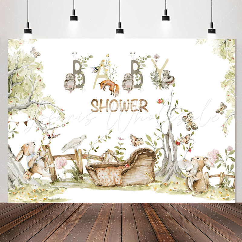 Lofaris Spring Tree Leaves Animals Floral Baby Shower Backdrop