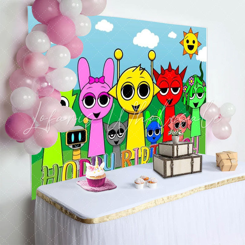 Sprunki Music Game Colorful Happy Birthday Backdrop