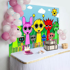 Sprunki Music Game Colorful Happy Birthday Backdrop