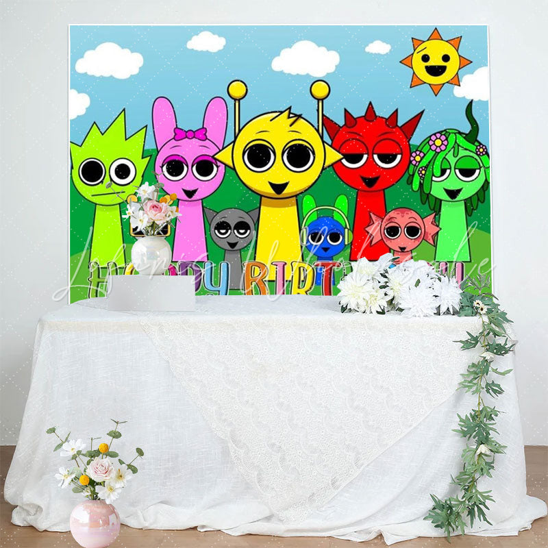 Sprunki Music Game Colorful Happy Birthday Backdrop
