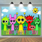 Sprunki Music Game Colorful Happy Birthday Backdrop