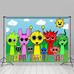 Sprunki Music Game Colorful Happy Birthday Backdrop