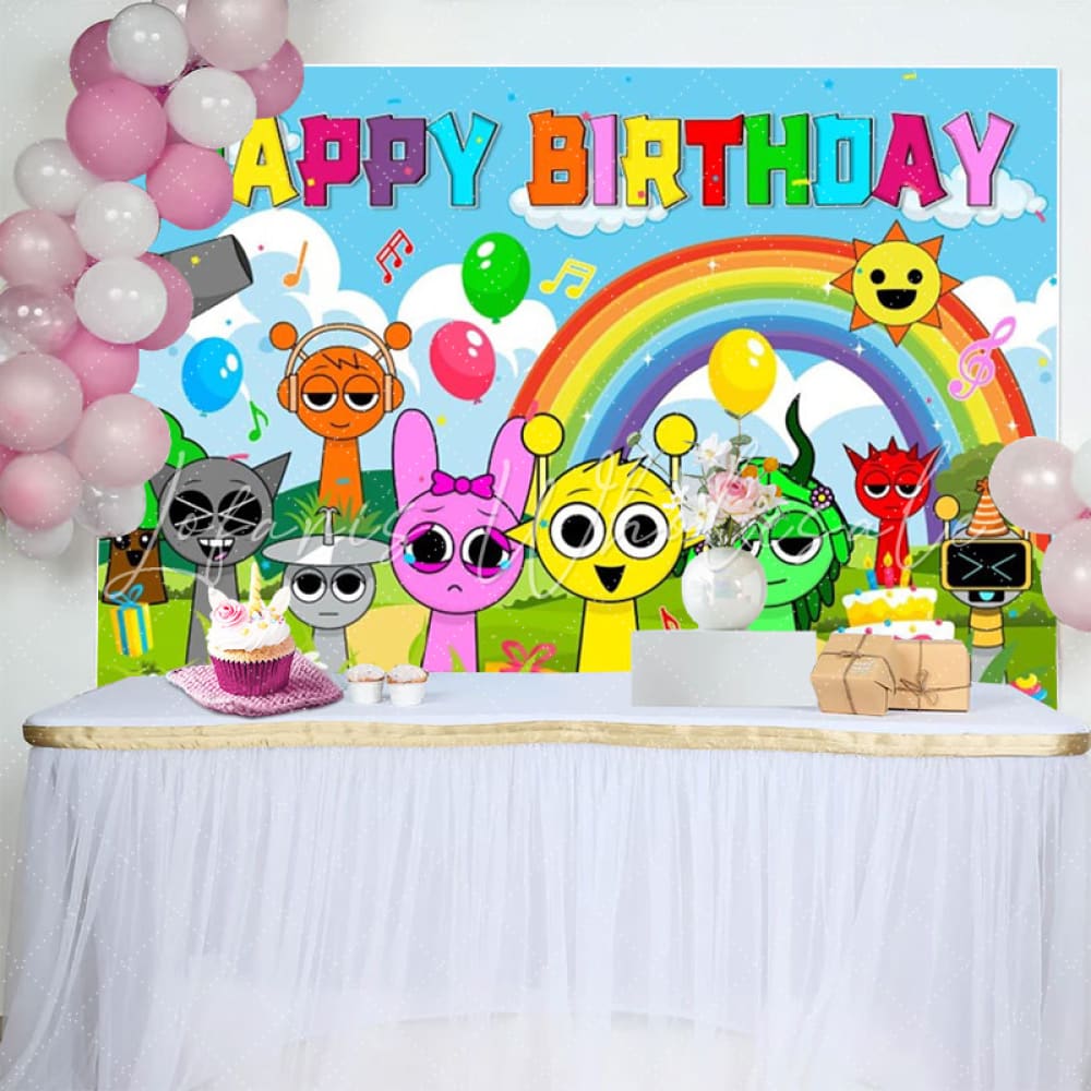 Sprunki Music Note Style Birthday Party Backdrop For Photography