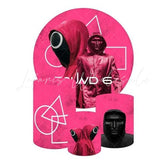 Squid Game Round 6 Themed Round Backdrop and Cylinders Kit