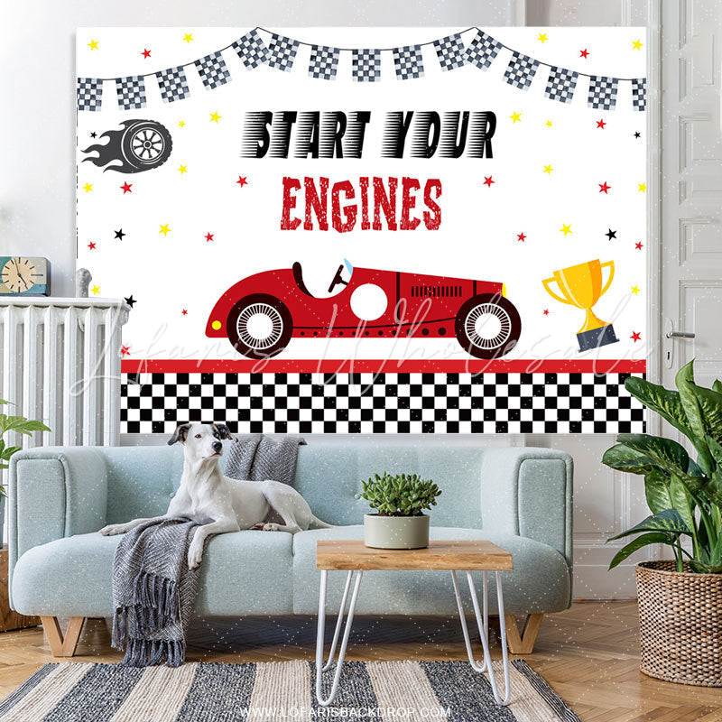 Lofaris Srart Your Engines Car Themed Happy Birthday Backdrop