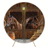 Stables Horses Round Backdrop for Western Party