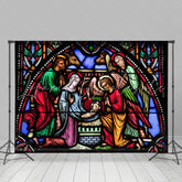 Lofaris Stained Glass Nativity Photo Christmas Backdrop