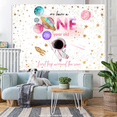 Lofaris Star Astronaut Pink Golden 1st Birthday Backdrop