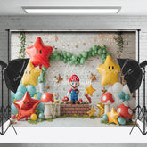 Star Balloon Mushroom Mario Game Cake Smash Backdrop