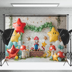 Star Balloon Mushroom Mario Game Cake Smash Backdrop