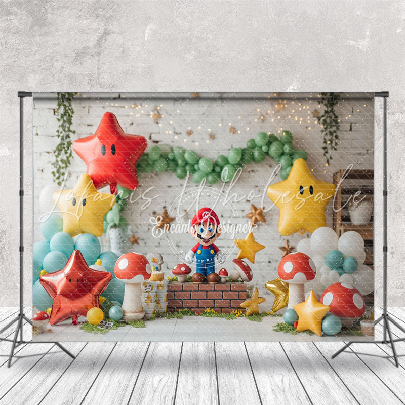 Star Balloon Mushroom Mario Game Cake Smash Backdrop