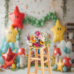 Star Balloon Mushroom Mario Game Cake Smash Backdrop