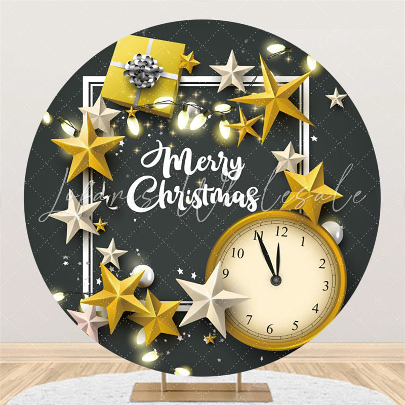 Lofaris Star With Gift And Clock Merry Christmas Circle Backdrop