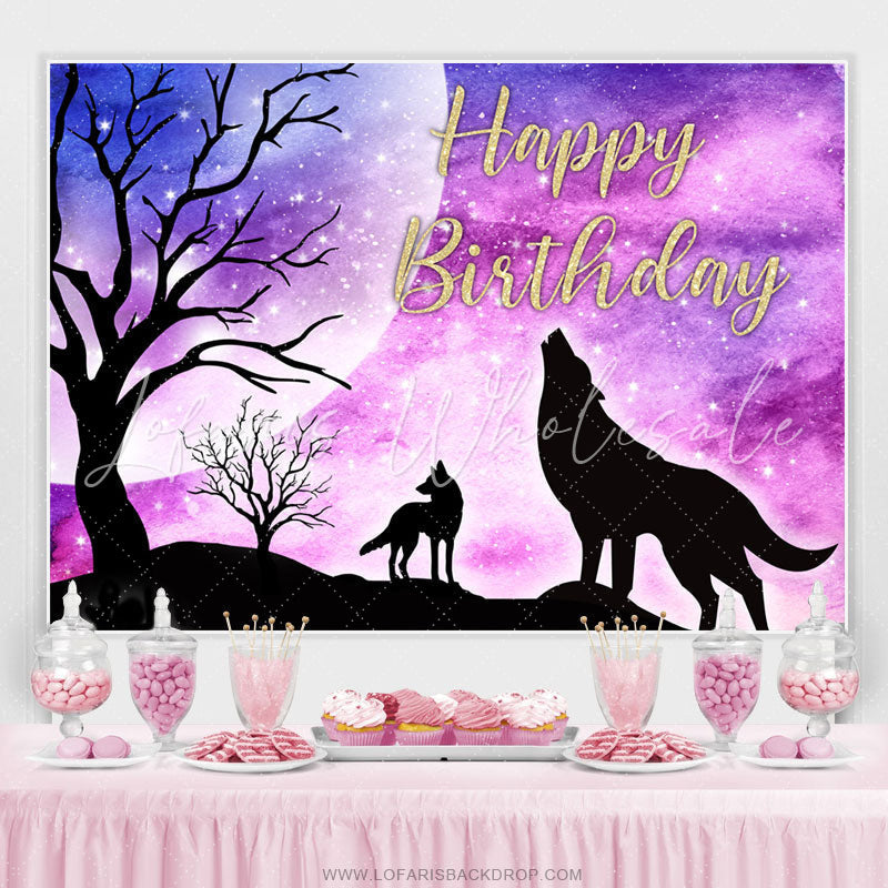 Lofaris Starry Glitter Night Wolf Theme Happy Birthday Backdrop