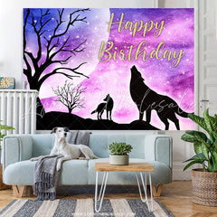 Lofaris Starry Glitter Night Wolf Theme Happy Birthday Backdrop