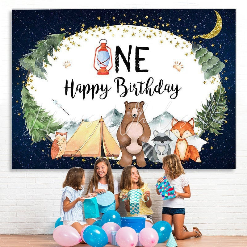 Lofaris starry night jungle animals 1st happy birthday backdrop