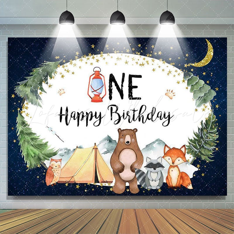 Lofaris starry night jungle animals 1st happy birthday backdrop