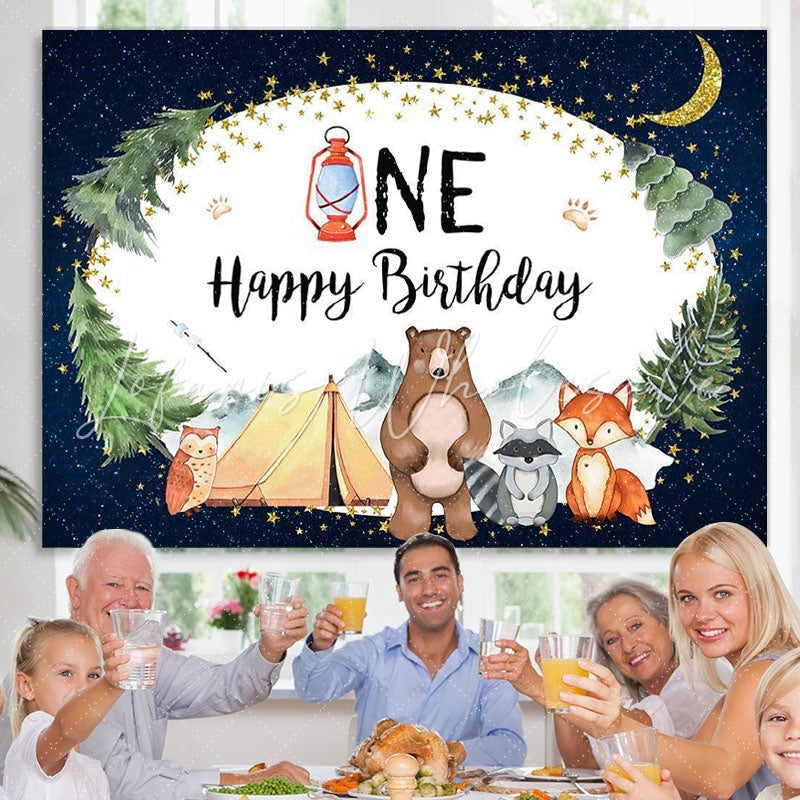 Lofaris starry night jungle animals 1st happy birthday backdrop