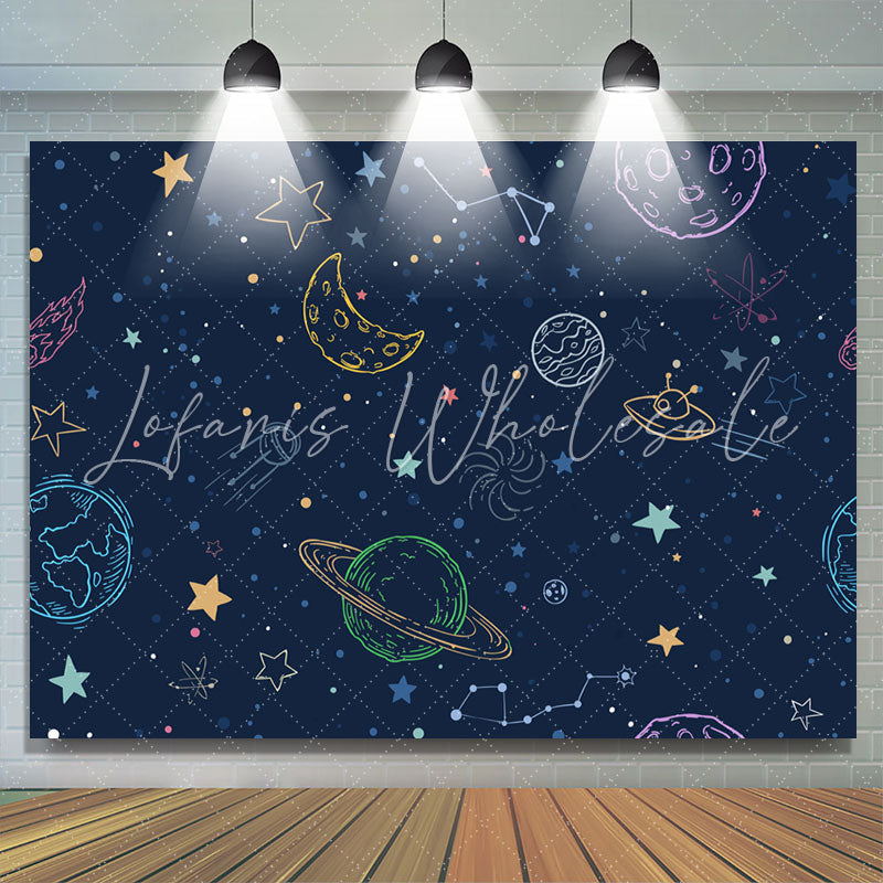 Lofaris Starry Night Space World Happy Birthday Backdrop