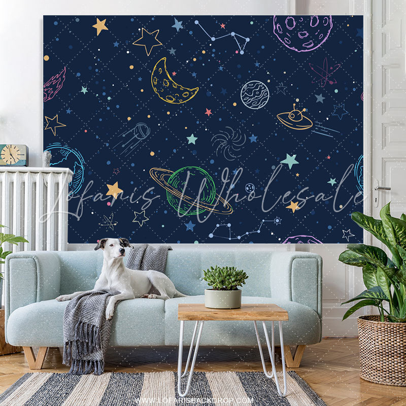 Lofaris Starry Night Space World Happy Birthday Backdrop
