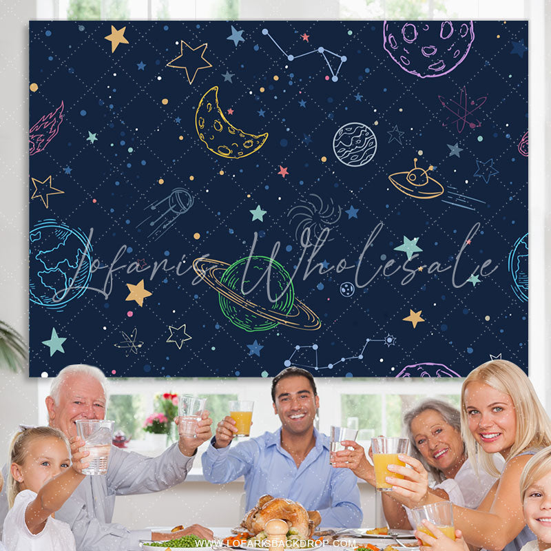 Lofaris Starry Night Space World Happy Birthday Backdrop