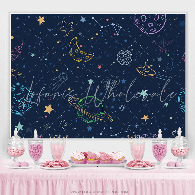 Lofaris Starry Night Space World Happy Birthday Backdrop