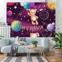 Lofaris Starry Universe Teddy Balloon Baby Shower Backdrop